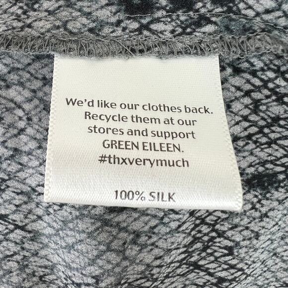 EILEEN FISHER Gray Black Blouse Top Silk Snake Print Deep V-Neck Petite Small PS - Picture 8 of 9